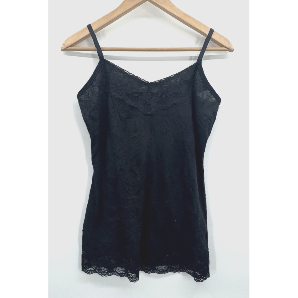 VTG Y2K Whimsigoth Babydoll Top XL Cami Tank Lace Trim Fairy Layering Stretch